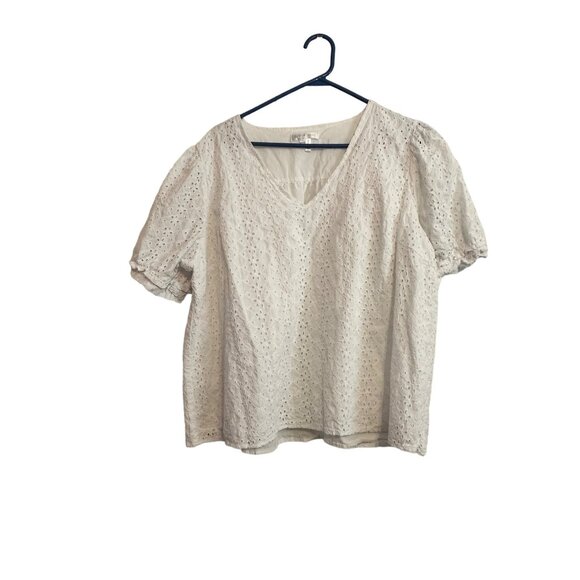 Draper James‎ Ladies V-Neck Puff Short Sleeve Top White Eyelet Size XXL - Picture 2 of 8